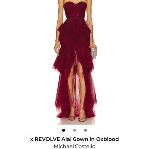 Michael Costello High Low Gown in Deep Red